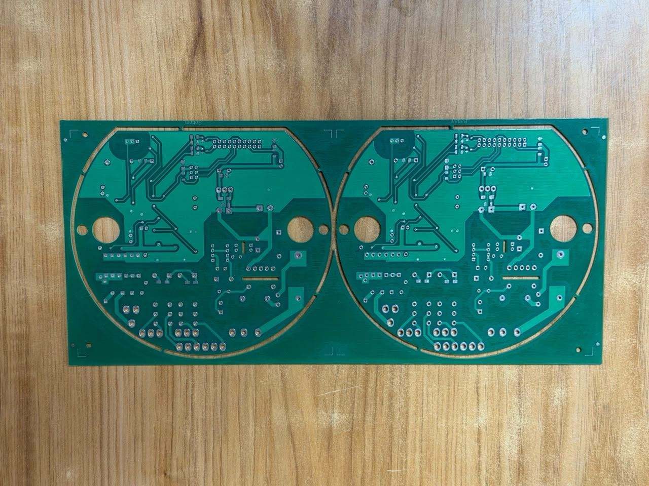 CNC routed panel of circular PCBs